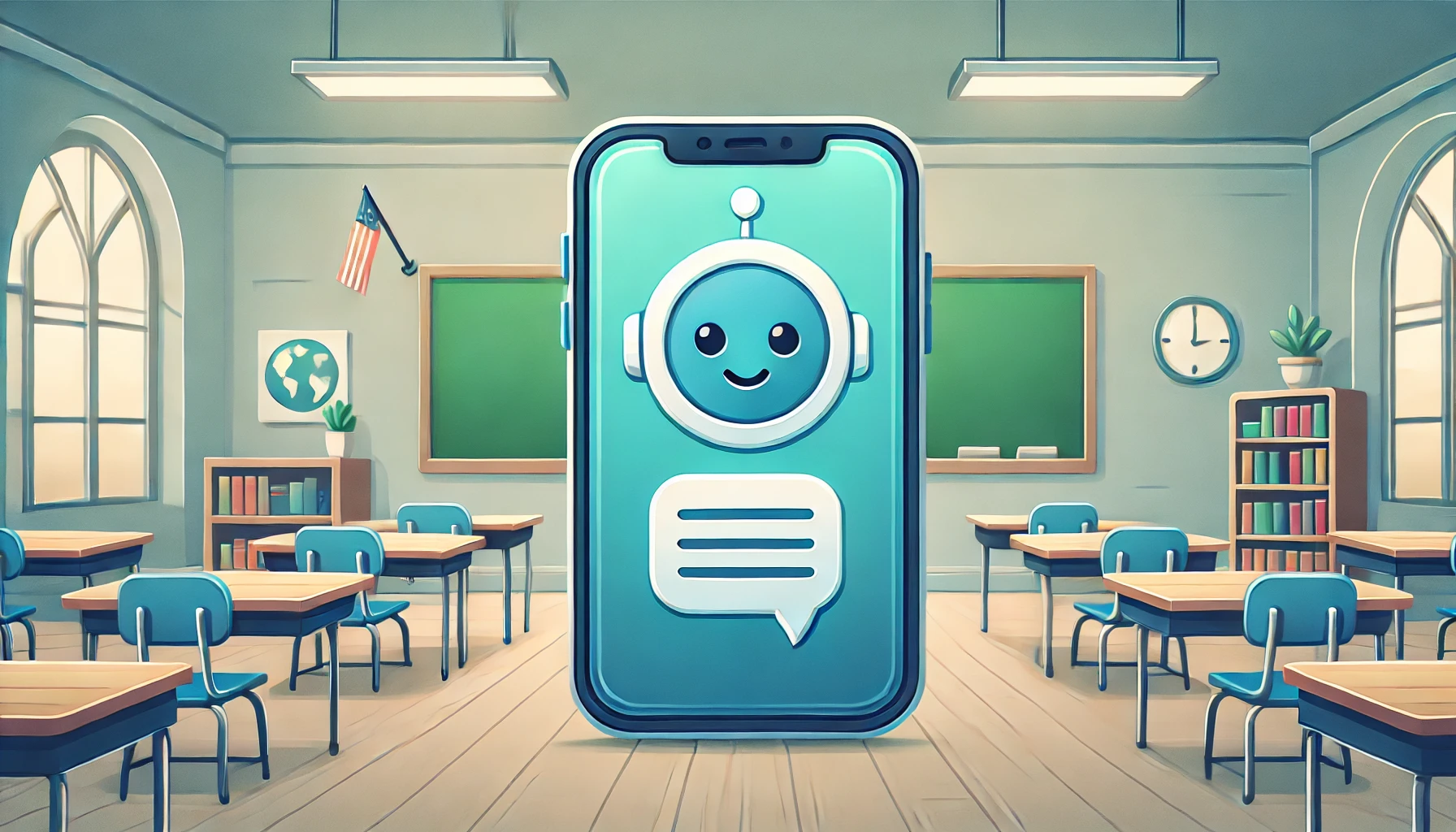 Illustration of an AI chatbot in a classroom