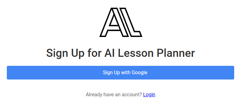 Sign up interface for ailessonplanner.xyz